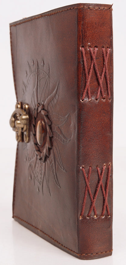 Leather Journal with Unlined Pages - Sun & Moon Design, 5x7" Leather Bound Writing Notebook for Women & Men, Ideal for Journaling & Note-Taking