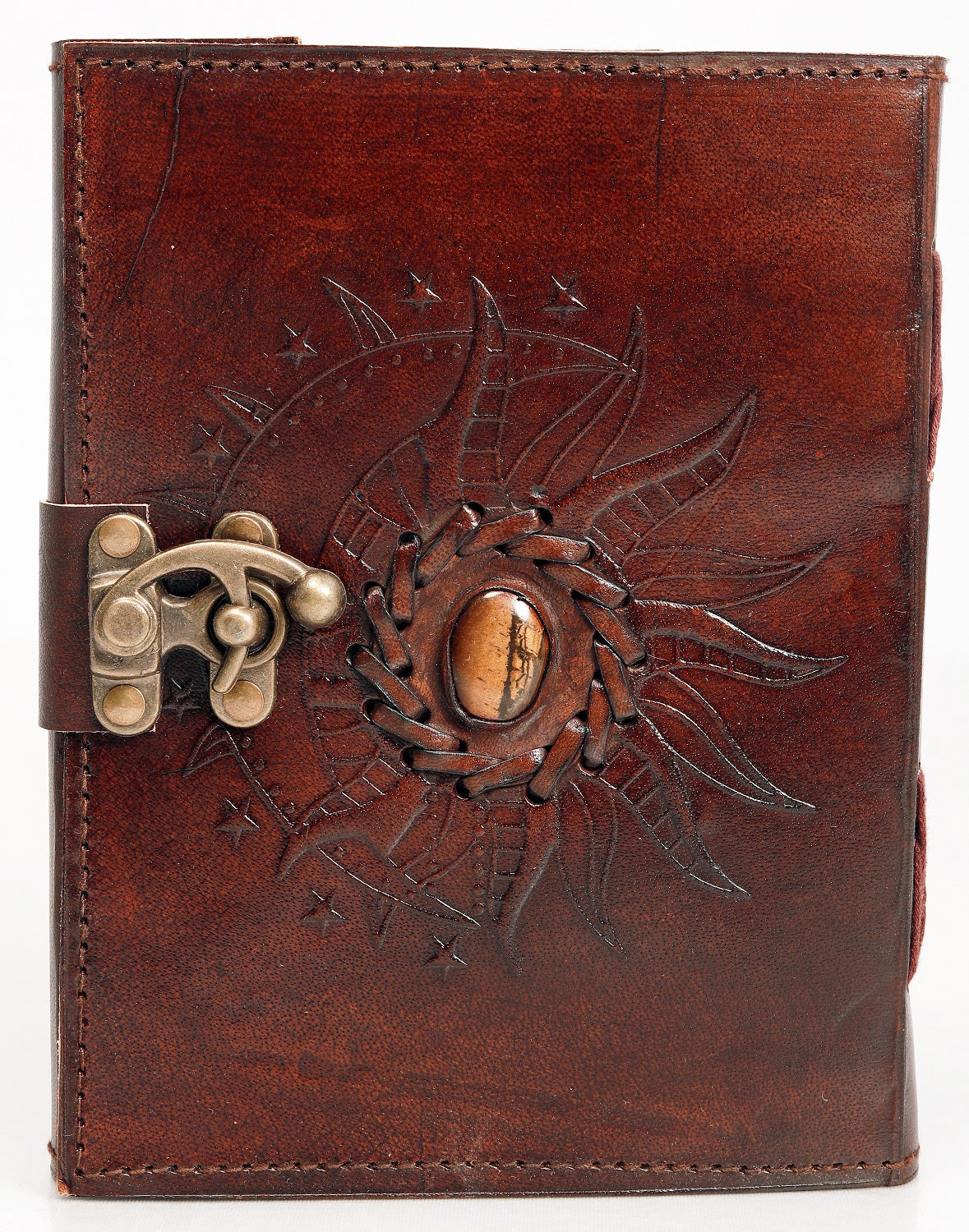 Leather Journal with Unlined Pages - Sun & Moon Design, 5x7" Leather Bound Writing Notebook for Women & Men, Ideal for Journaling & Note-Taking