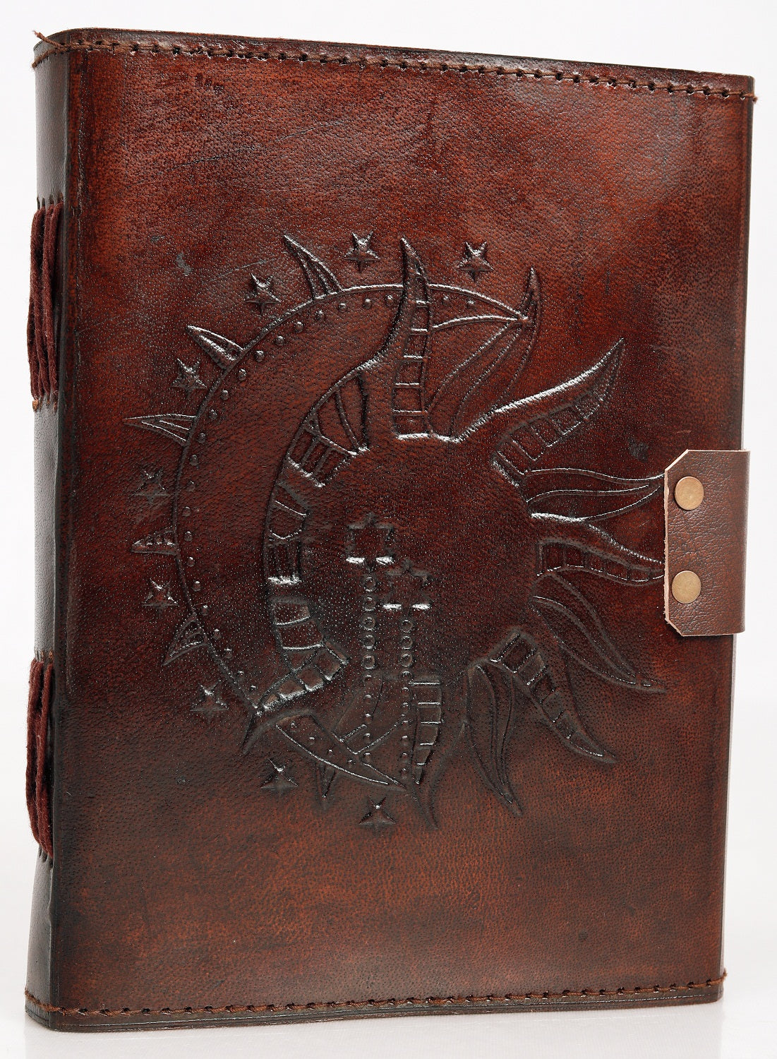 Leather Journal with Unlined Pages - Sun & Moon Design, 5x7" Leather Bound Writing Notebook for Women & Men, Ideal for Journaling & Note-Taking