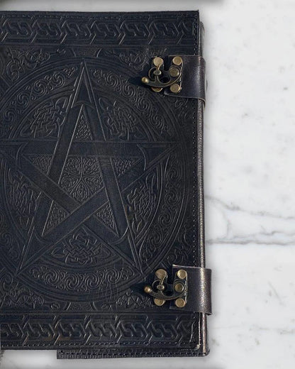 1000 pages large Black Pentagram Embossed Leather Journal | Writing Leather notebook | leather grimoire book | Handmade Leather Journal gift