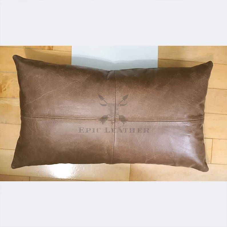 Epic Brown Leather Lumbar Pillow Cover Leather Decorative Throw Pillow Rectangular Sofa Couch Cushion Covers Modern Pillow Cover