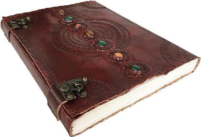 Leather Journal Book Seven Chakra Medieval Stone Handmade Book of Shadows Notebook Office Diary College Book Poetry Sketch Book 13x18 Inches