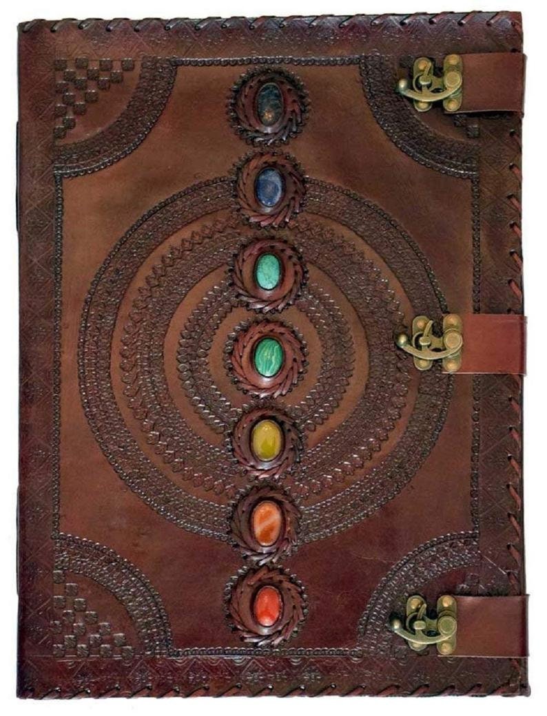 Leather Journal Book Seven Chakra Medieval Stone Handmade Book of Shadows Notebook Office Diary College Book Poetry Sketch Book 13x18 Inches