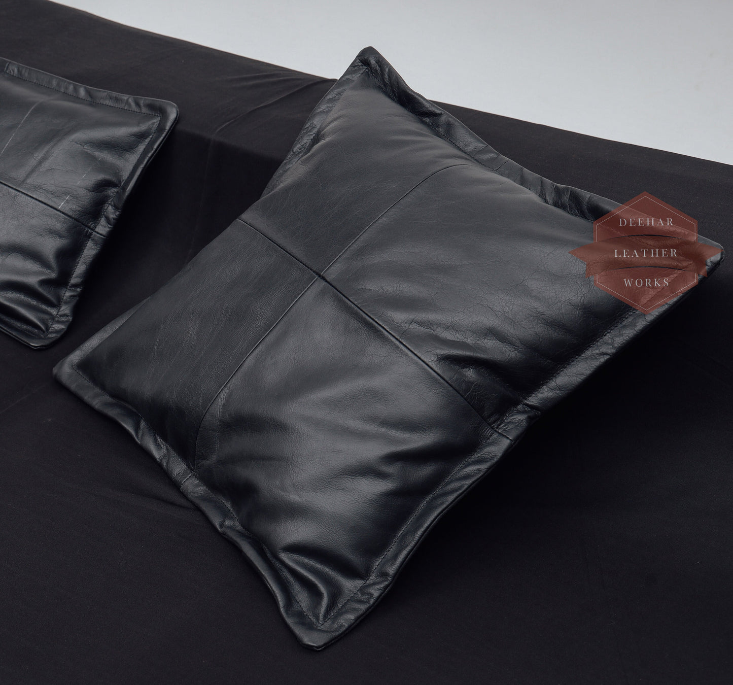 100% Lambskin Leather Pillow Cover - Sofa Cushion Case - Decorative Throw Covers for Living Room & Bedroom - Black Pack of 1