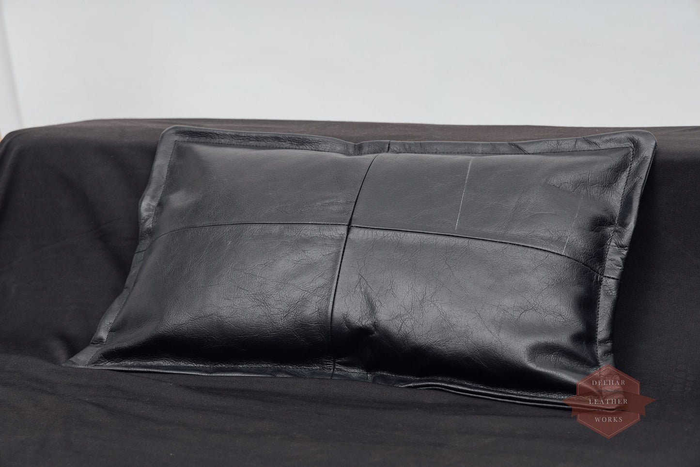 100% Lambskin Leather Pillow Cover - Sofa Cushion Case - Decorative Throw Covers for Living Room & Bedroom - Black Pack of 1