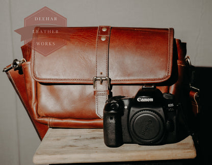 Leather Personalised DSLR Camera Bag, Camera Satchel Bag, Vintage Shoulder Bag For Nikon, Canon, Sony Christmas Gift for Him/Her