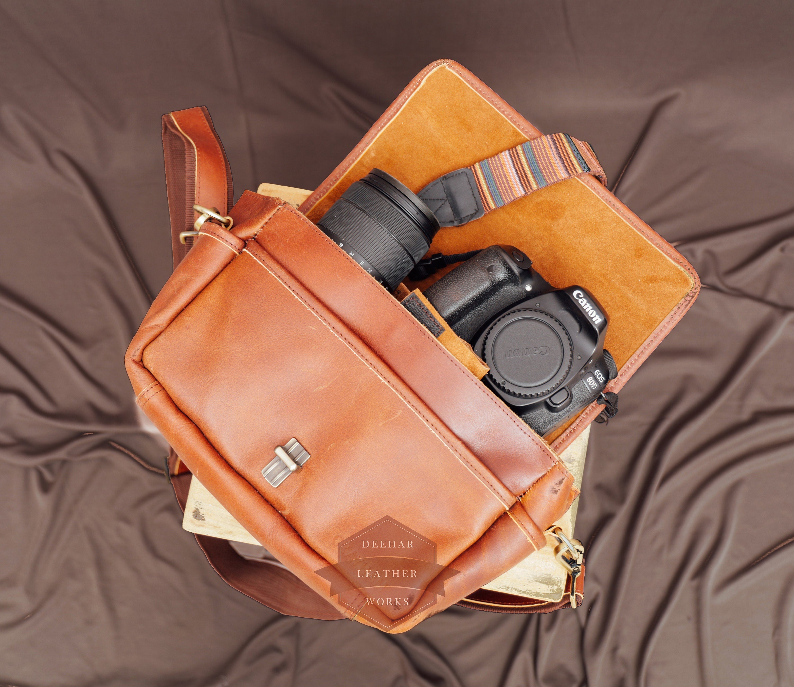 Leather Personalised DSLR Camera Bag, Camera Satchel Bag, Vintage Shou ...